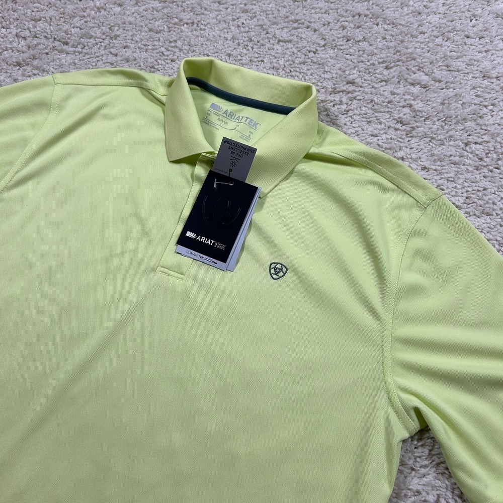 Ariat Tek Polo Large Shadow Lime ClimateTek Short Sleeve Cooling UPF 45 New NWT